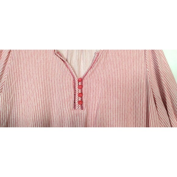 LIZ Clayborne Top Women's M Long Gathered Sleeve VNeck Popover Pink White Stripe - Picture 3 of 10